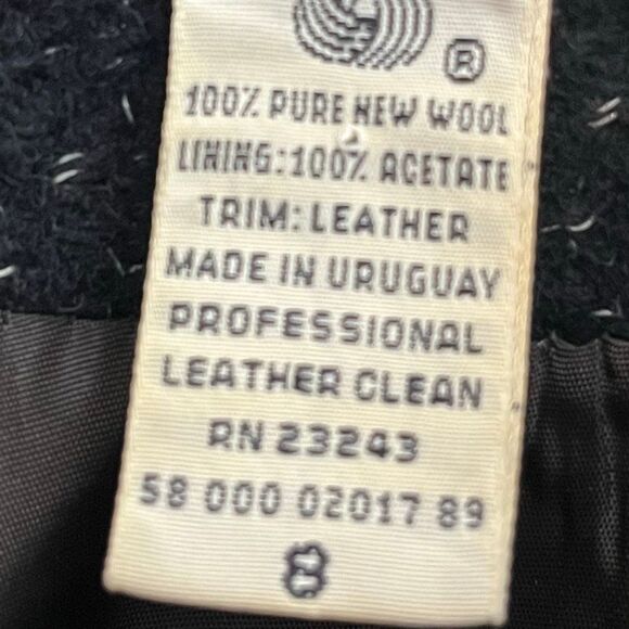 David Benjamin Pure Wool Vintage Leather Trim Long Button Up Coat - Picture 12 of 13